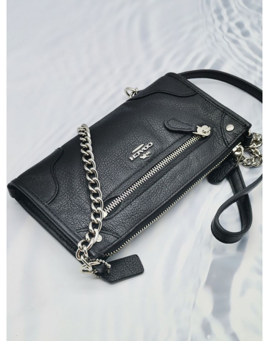 NEW YEAR SALE COACH MICKIE CROSSBODY BAG IN BLACK GRAIN LEATHER WITH ZIPPED